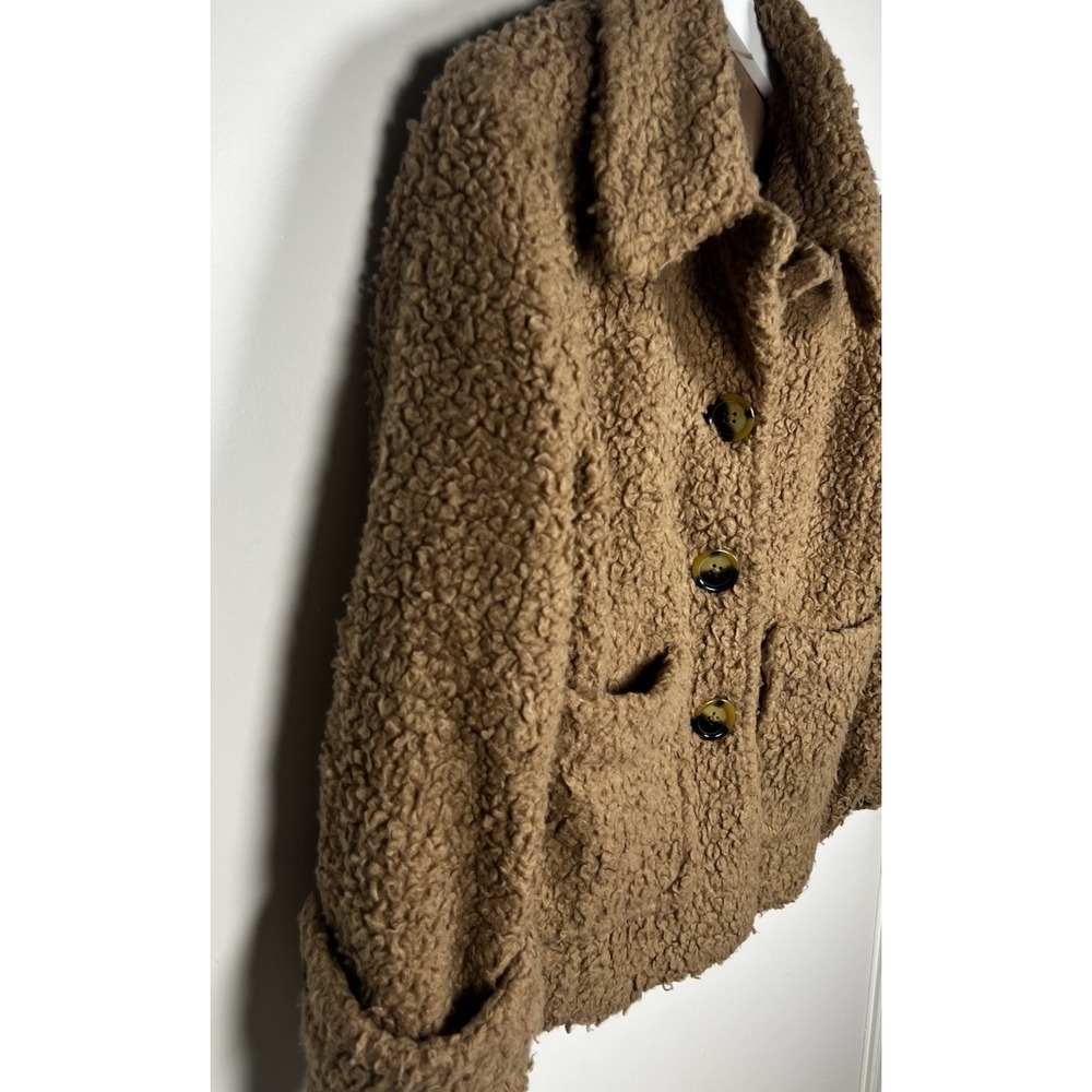 Free People So Soft Cozy Teddy Bear Size XS Beige Fuzzy Button Up Peacoar Jacket - Picture 8 of 14